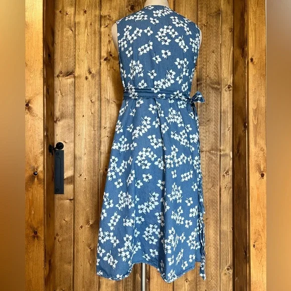 Draper James 8 Sleeveless Denim Wrap Midi Length Dress 100% Cotton - Picture 7 of 12